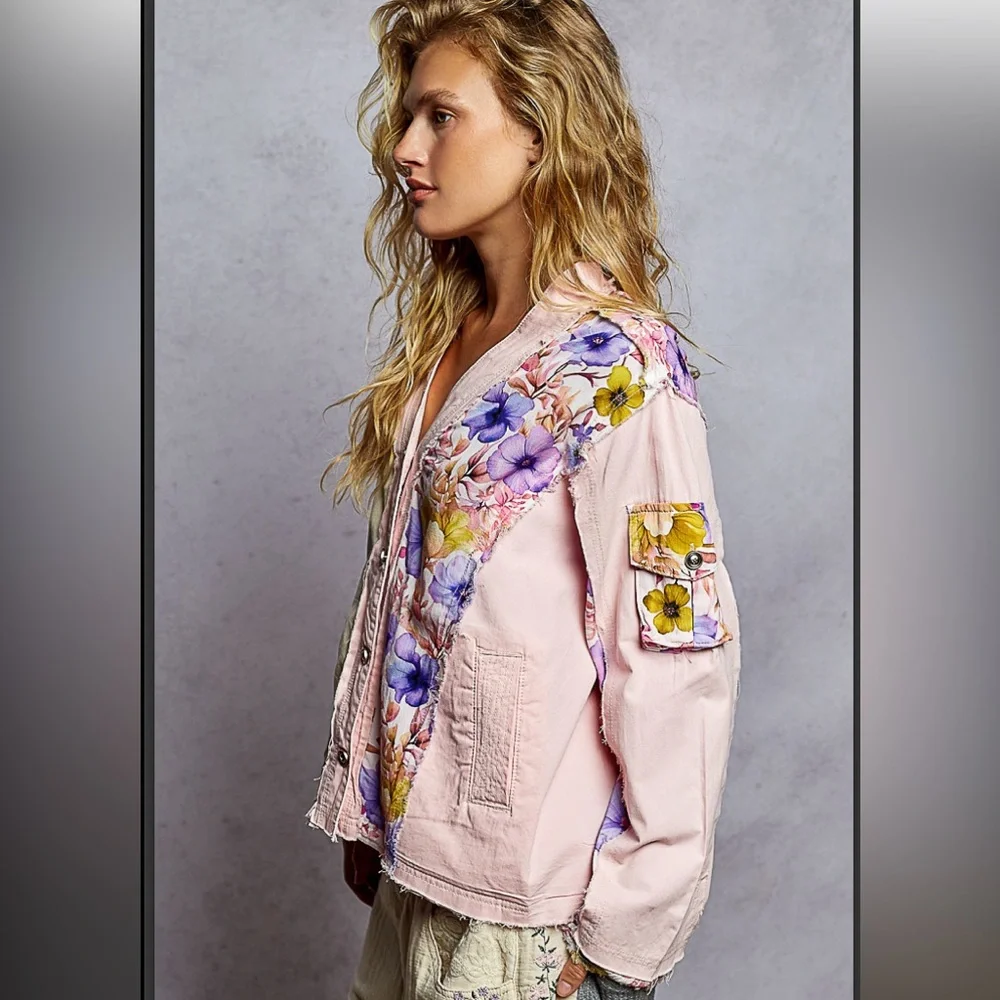 POL Floral Patchwork Button-Front Top in Cream and Pink & Purple New Never Worn - Picture 3 of 4